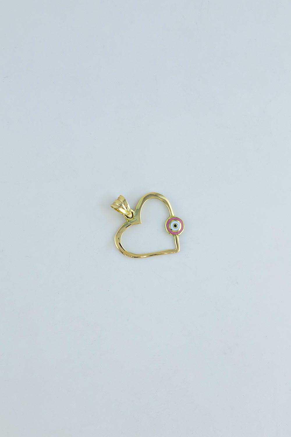 Kolye Ucu 14 Ayar Altın Kalpli Nazar Boncuklu Kolye Ucu