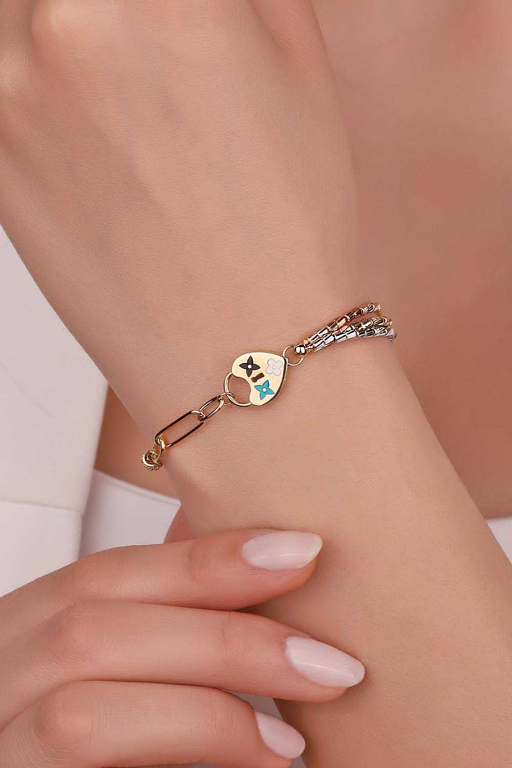 Özel Tasarım Bileklik 14 Ayar Altın Kalpli Trend Bileklik