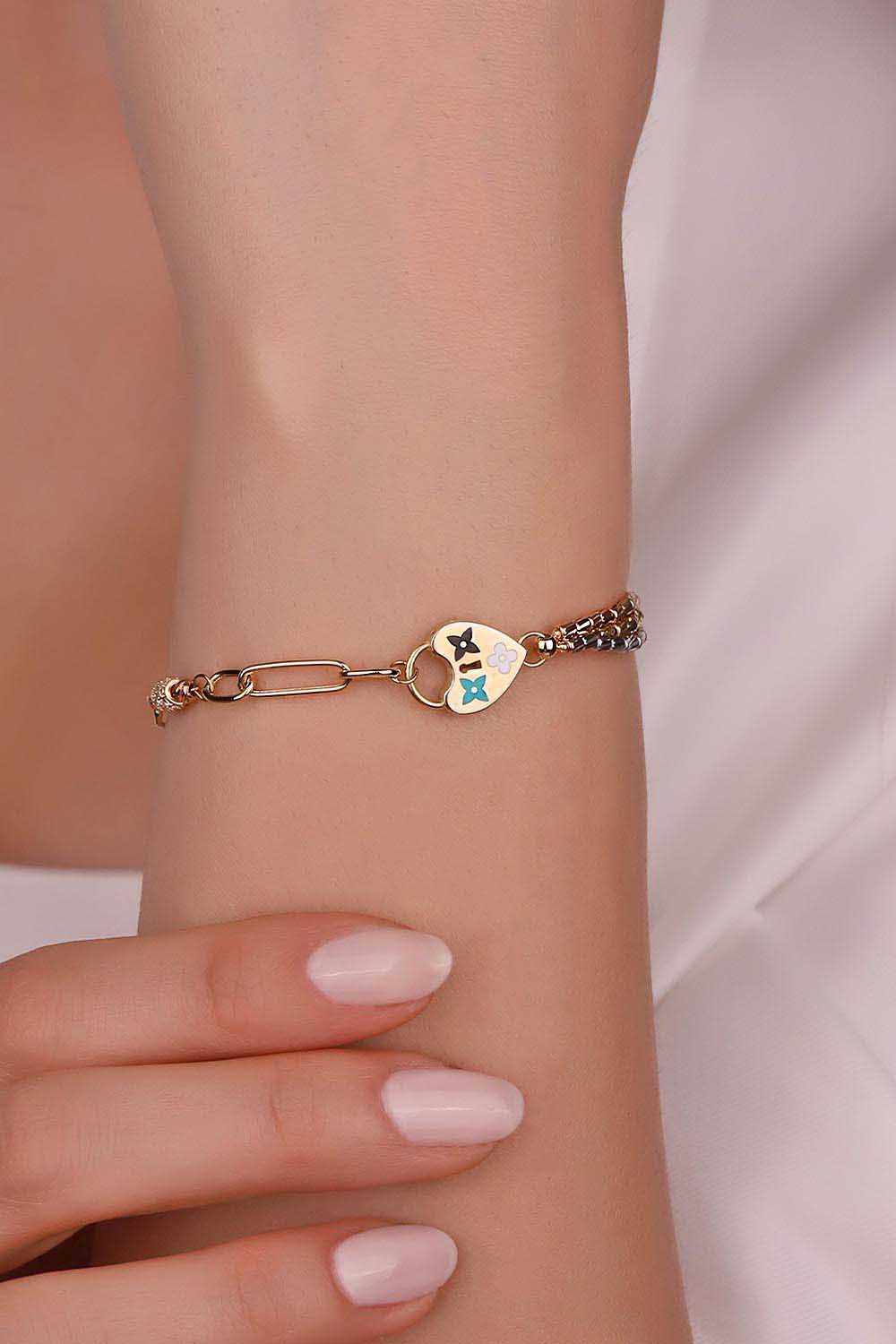 Özel Tasarım Bileklik 14 Ayar Altın Kalpli Trend Bileklik