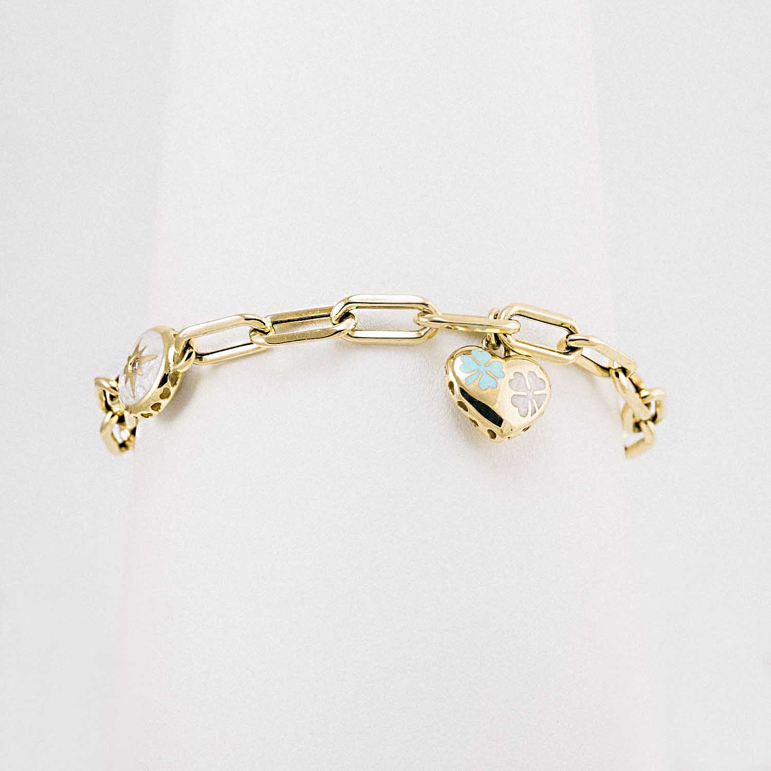 Cetaş Bileklik 14 Ayar Altın Kalpli Ve Pusula Charm Cetaş Bileklik