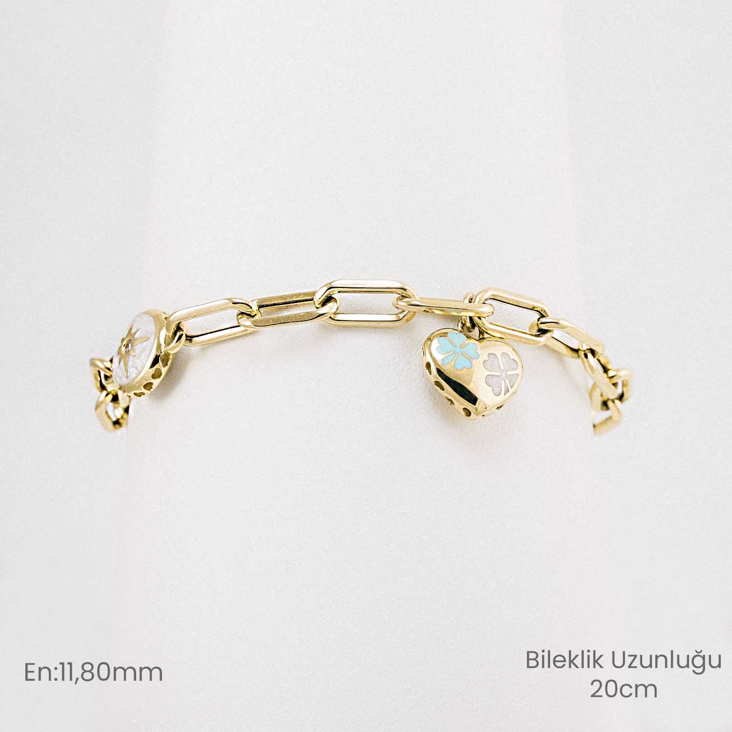 Cetaş Bileklik 14 Ayar Altın Kalpli Ve Pusula Charm Cetaş Bileklik