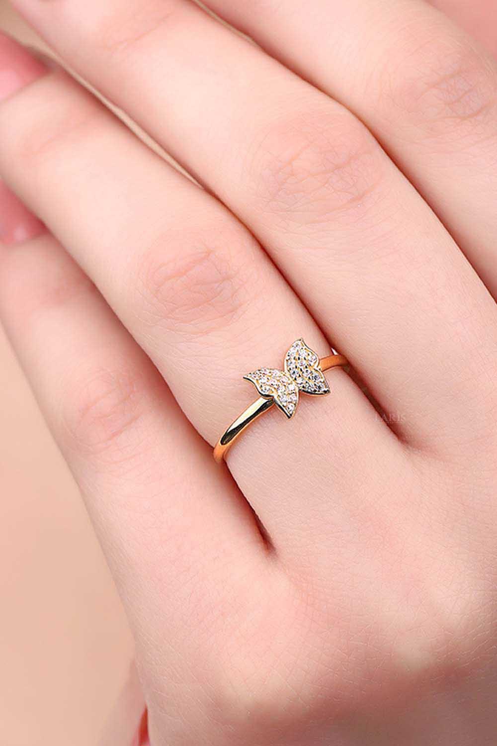 Hayvan Figürlü Yüzük 14 Ayar Altın Kelebek Model Yüzük