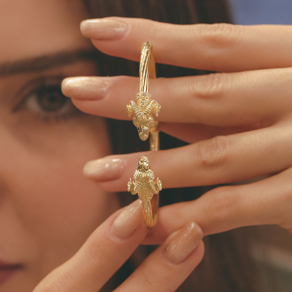 14 Ayar Altın Koç Başı Figürlü Kelepçe Bileklik