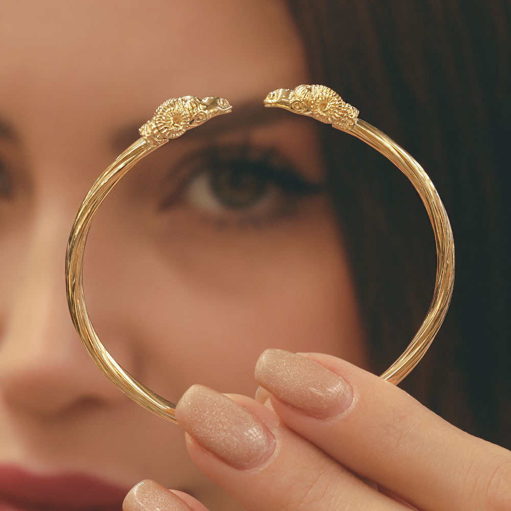 14 Ayar Altın Koç Başı Figürlü Kelepçe Bileklik