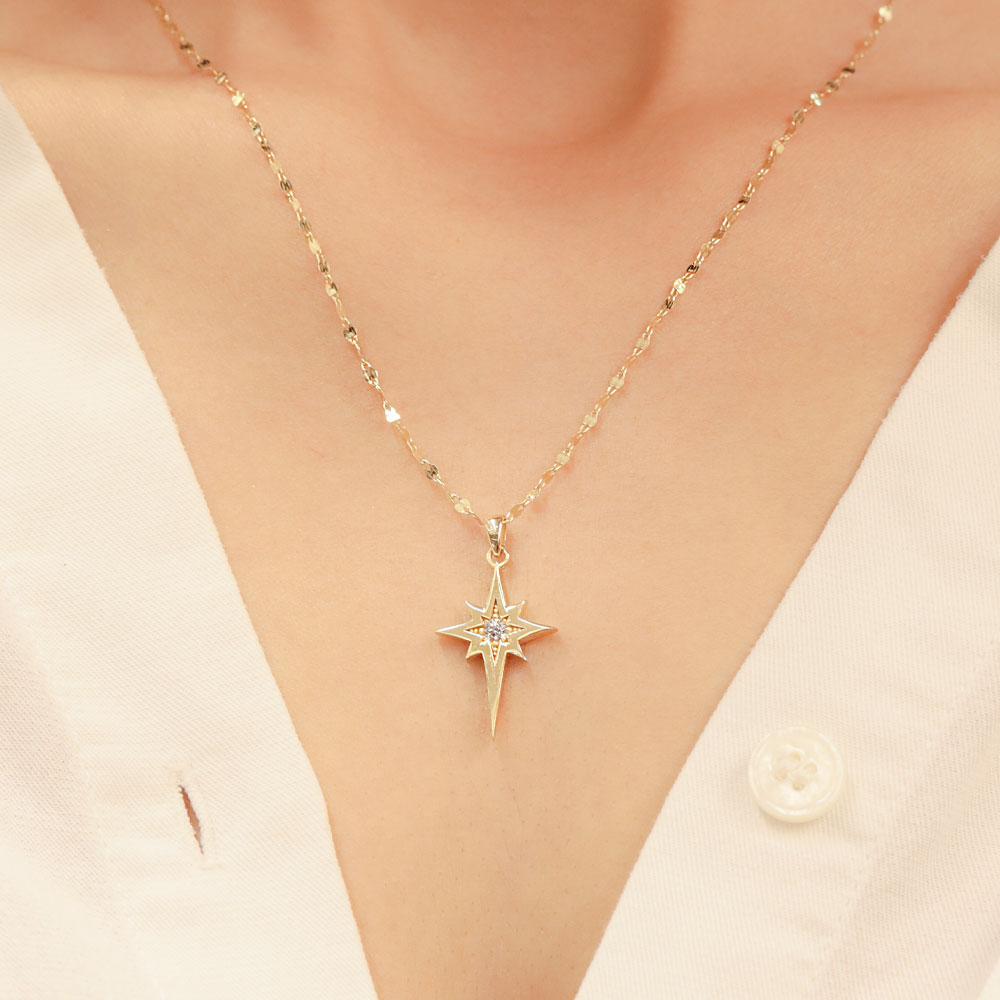 14 Ayar Altın Kutup Yıldızı Taşlı Kolye Ucu