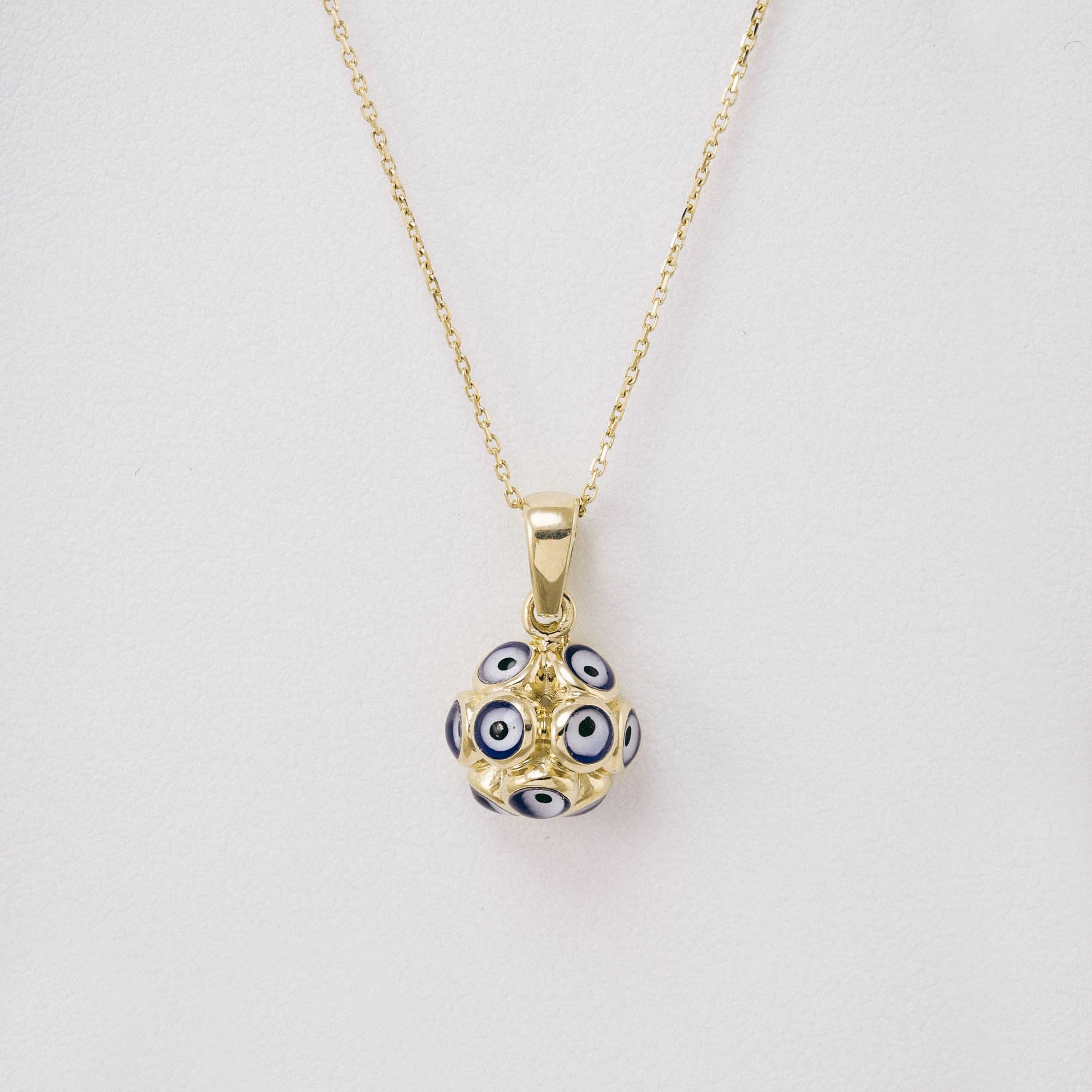 14 Ayar Altın Lacivert Nazar Top Kolye