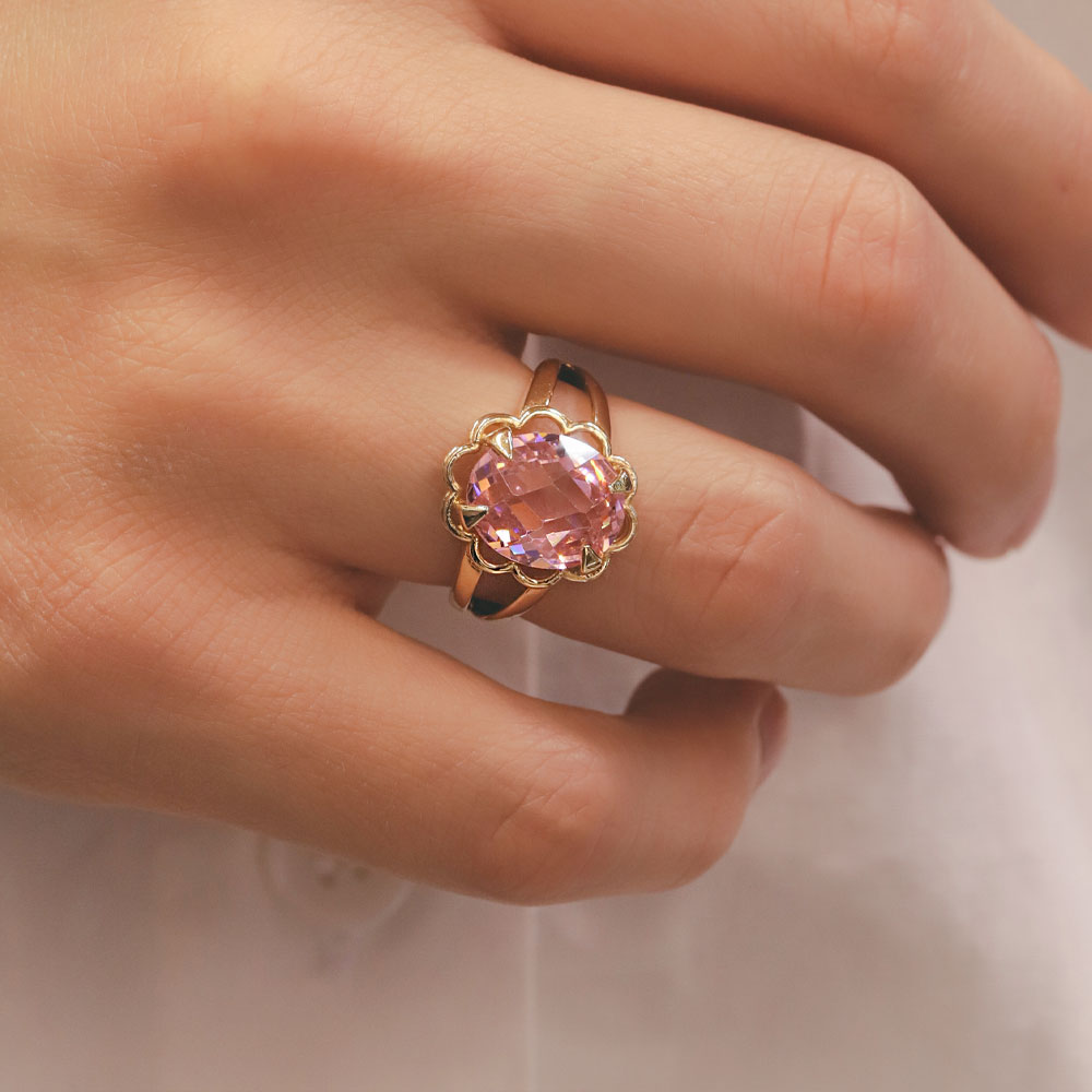 14 Ayar Altın Lavanta Renkli Taşlı Vintage Yüzük