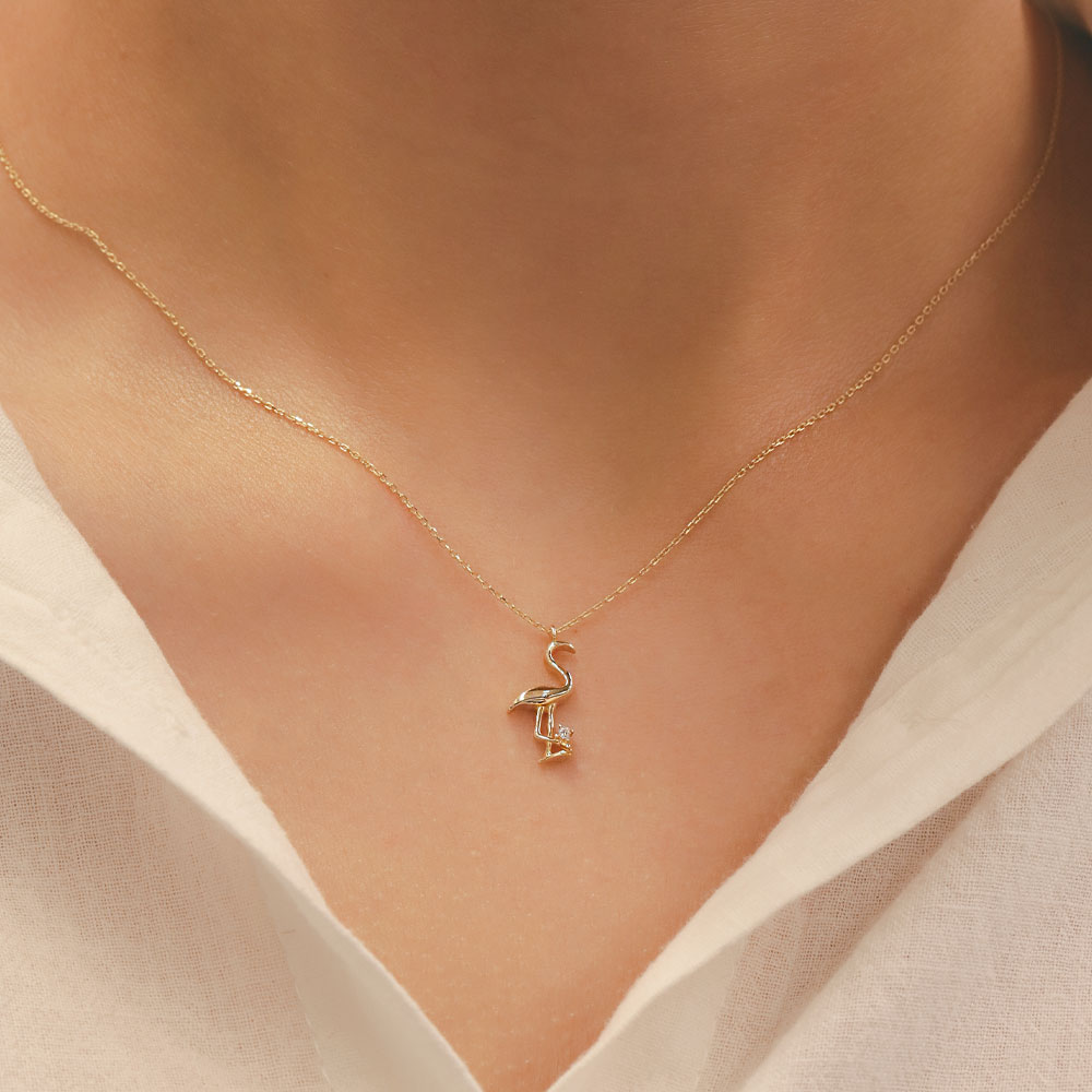 Zincir Kolye 14 Ayar Altın Leylek Figürlü Kolye