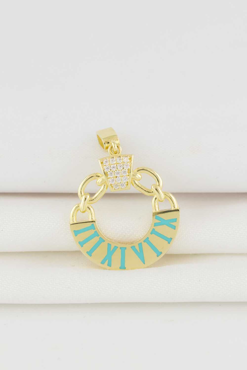 Kolyeler 14 Ayar Altın Mavi Mineli Altın Roma Rakamlı Kolye Ucu