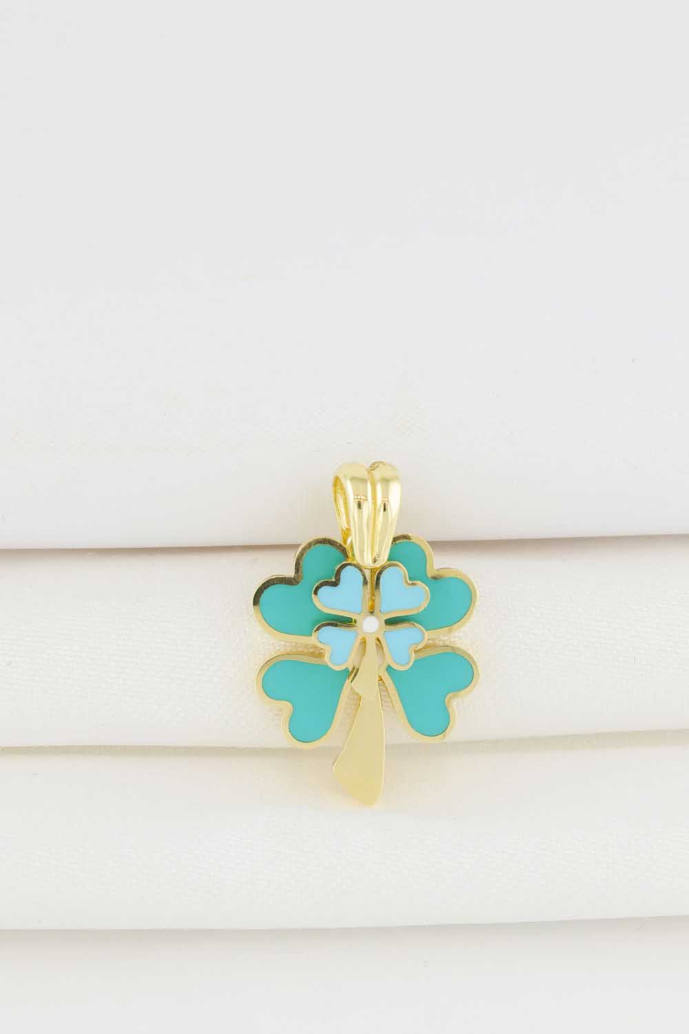 14 Ayar Altın Mavi Mineli İkili Yonca Kolye Ucu