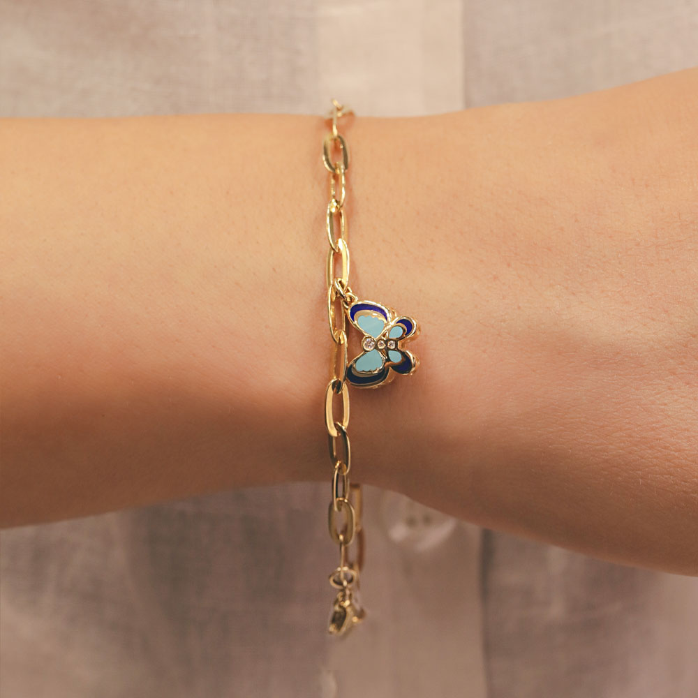 14 Ayar Altın Mavi Mineli Kelebek Figürlü CETAŞ Bileklik