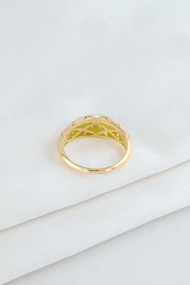 Trend Yüzük 14 Ayar Altın Mavi Mineli Vintage Yüzük