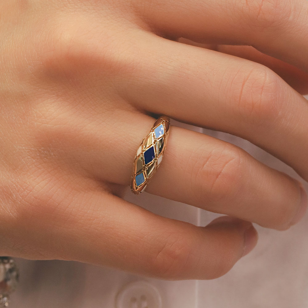 Trend Yüzük 14 Ayar Altın Mavi Mineli Vintage Yüzük