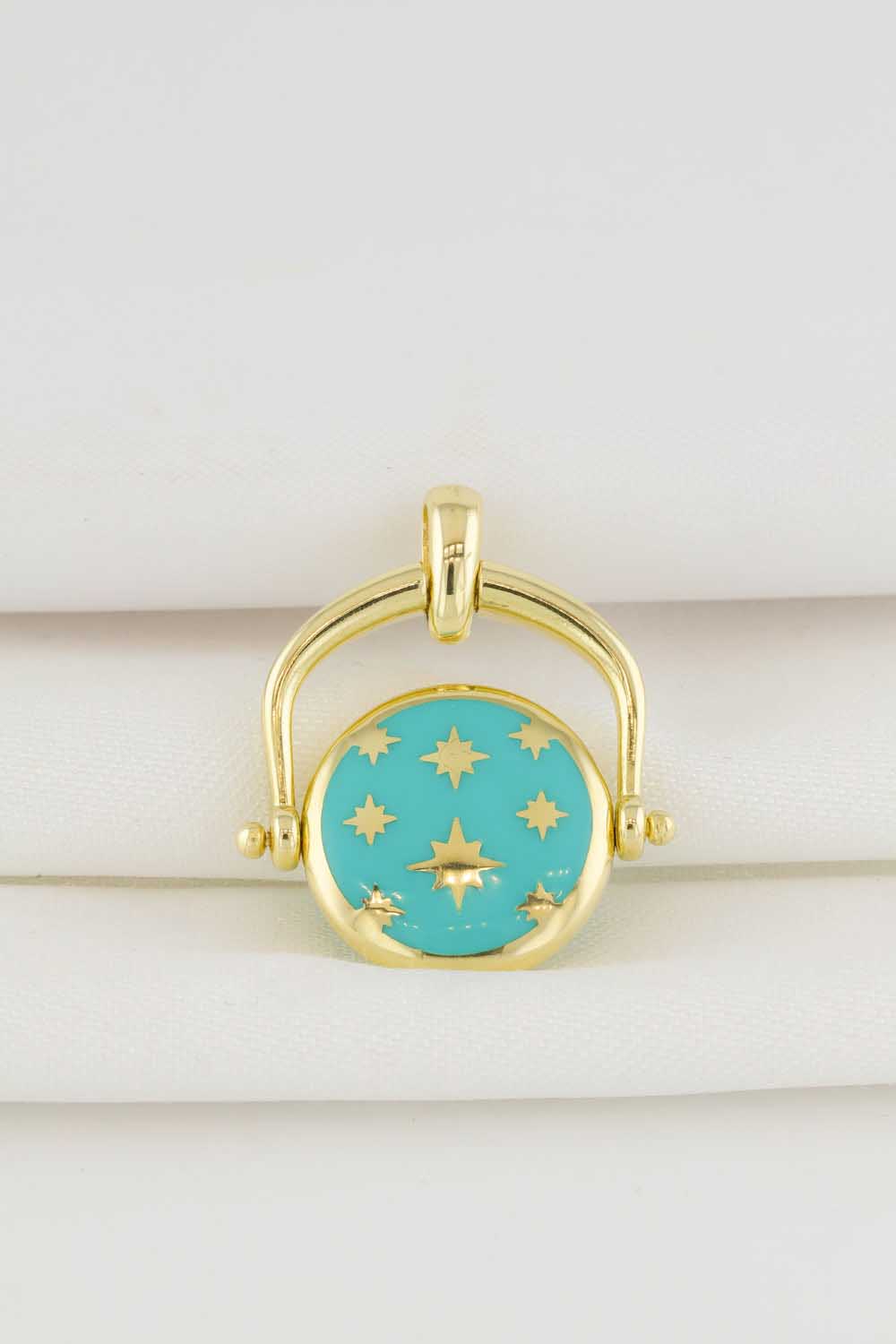 14 Ayar Altın Mavi Mineli Yıldızlı Tasarım Kolye Ucu