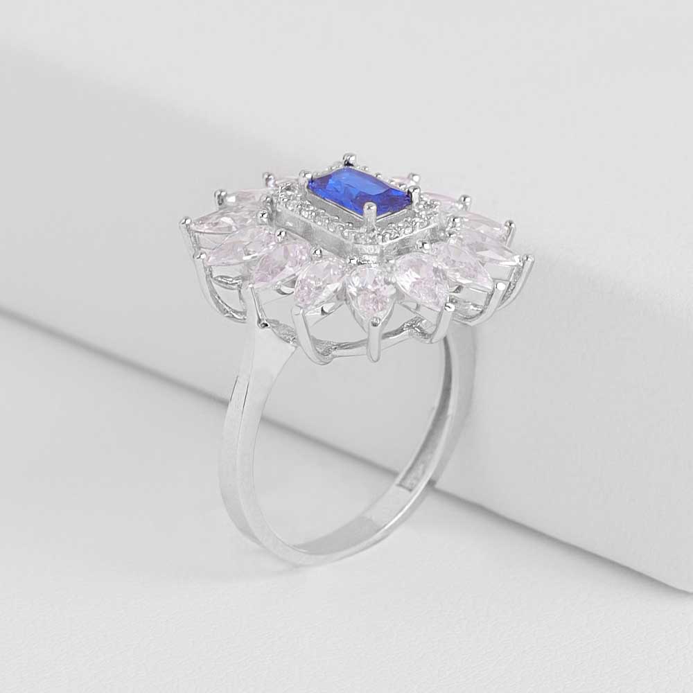 14 Ayar Altın Mavi Quartz Baget Taşlı Yüzük