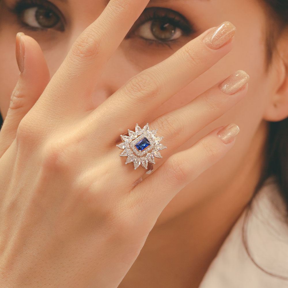 14 Ayar Altın Mavi Quartz Baget Taşlı Yüzük