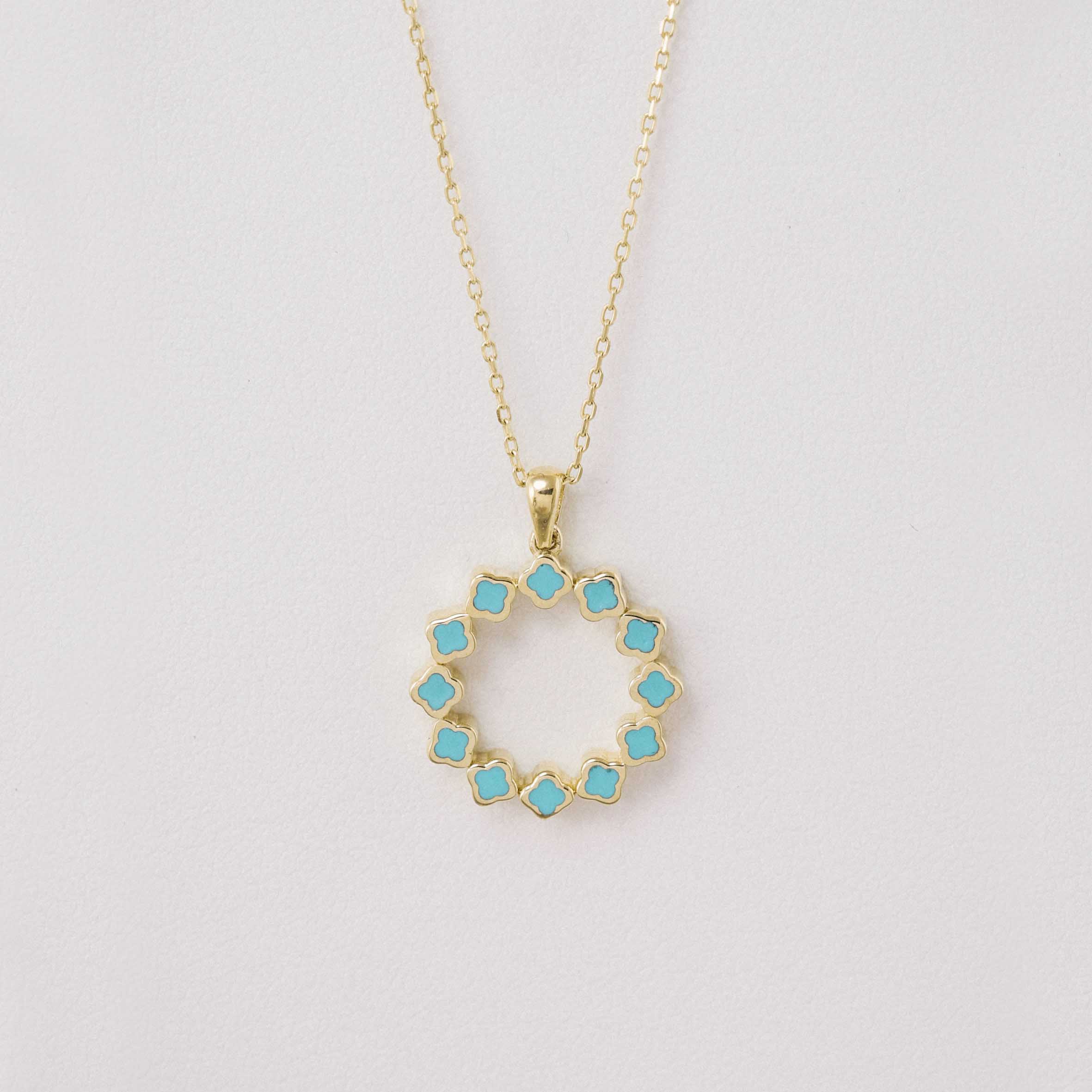 Özel Tasarım Kolye 14 Ayar Altın Mavi Renkli Tasarım Kolye