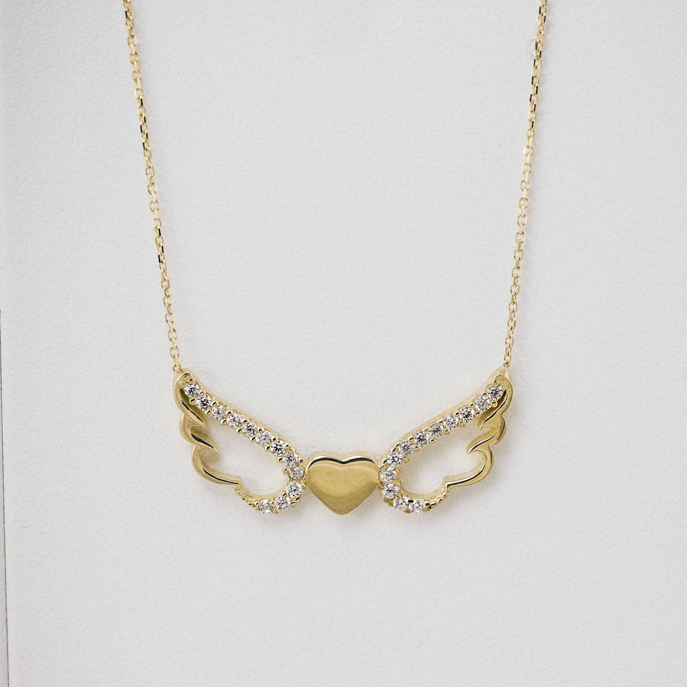 14 Ayar Altın Melek Kanatlı Kalp Kolye