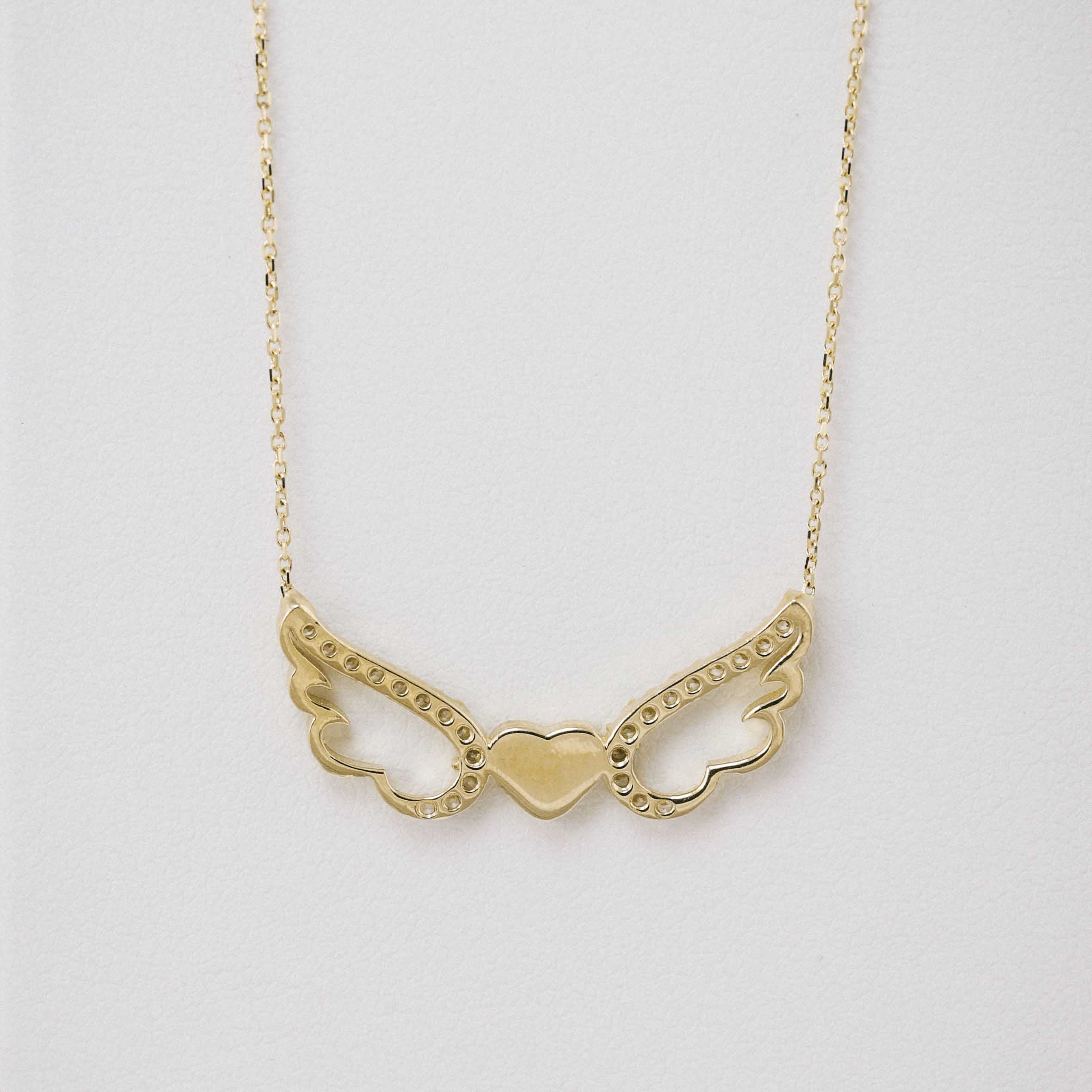 14 Ayar Altın Melek Kanatlı Kalp Kolye