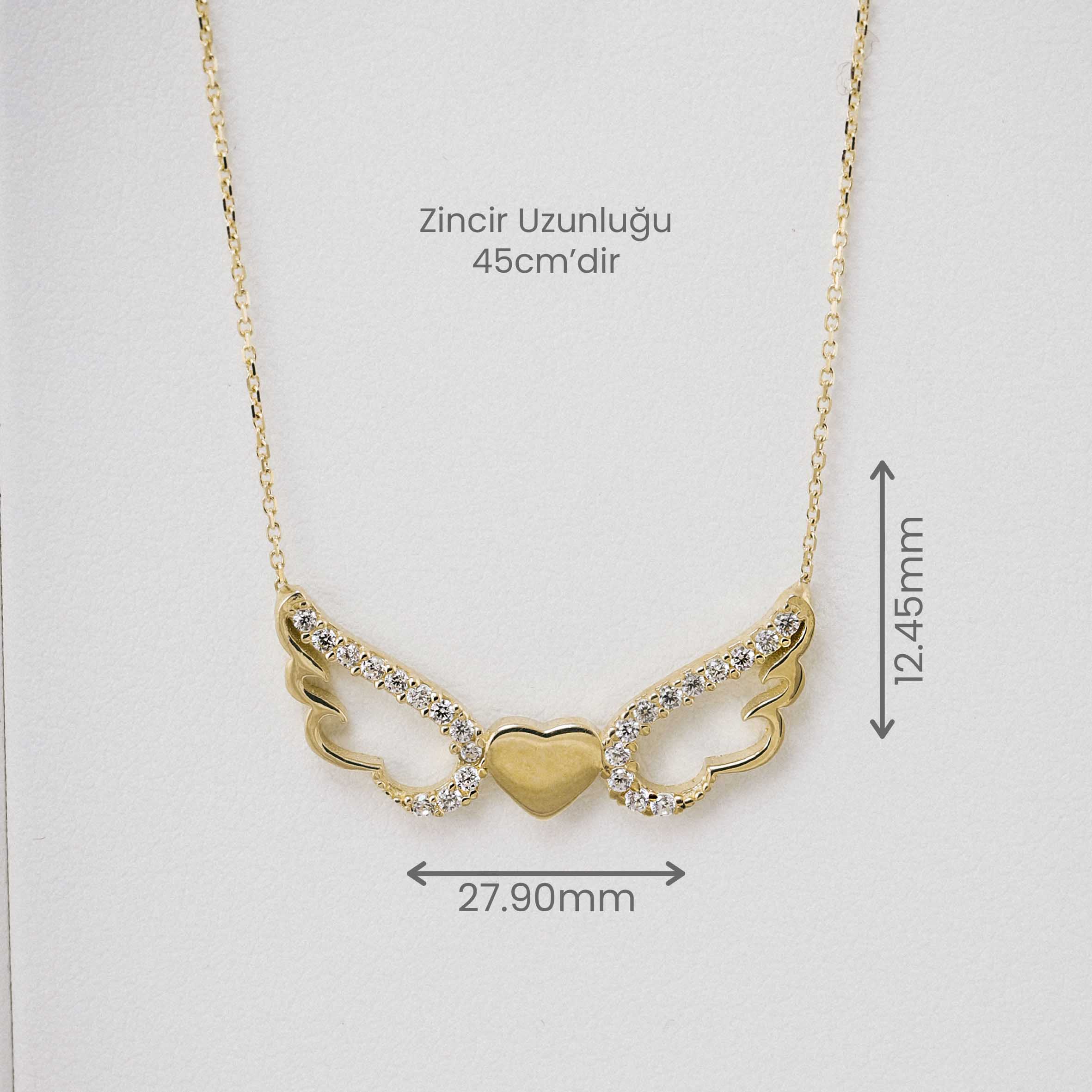 14 Ayar Altın Melek Kanatlı Kalp Kolye