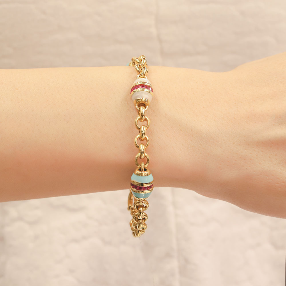 14 Ayar Altın Mine ve Yakut Taş Detaylı Zincir Bileklik