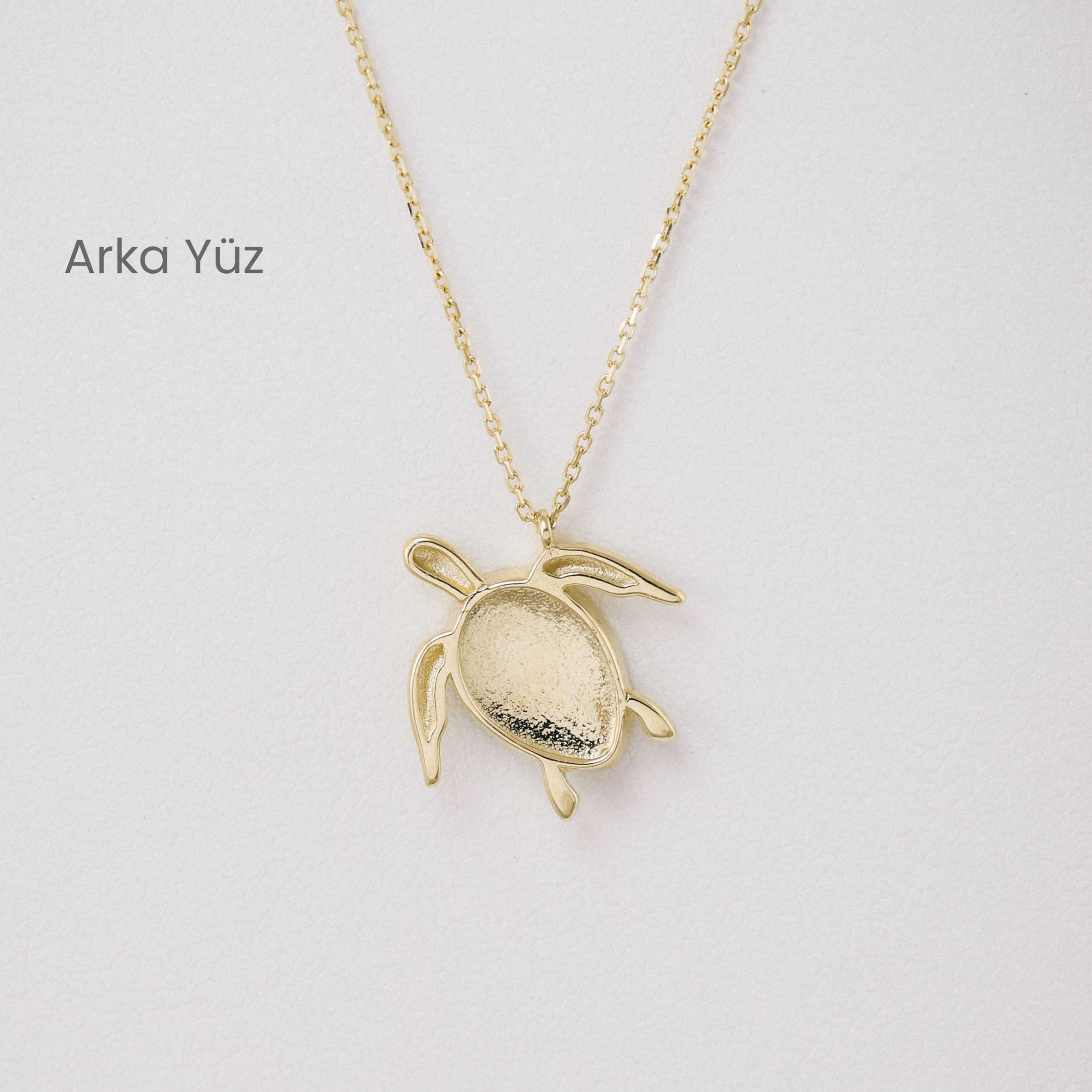 14 Ayar Altın Mineli Kaplumbağa Kolye