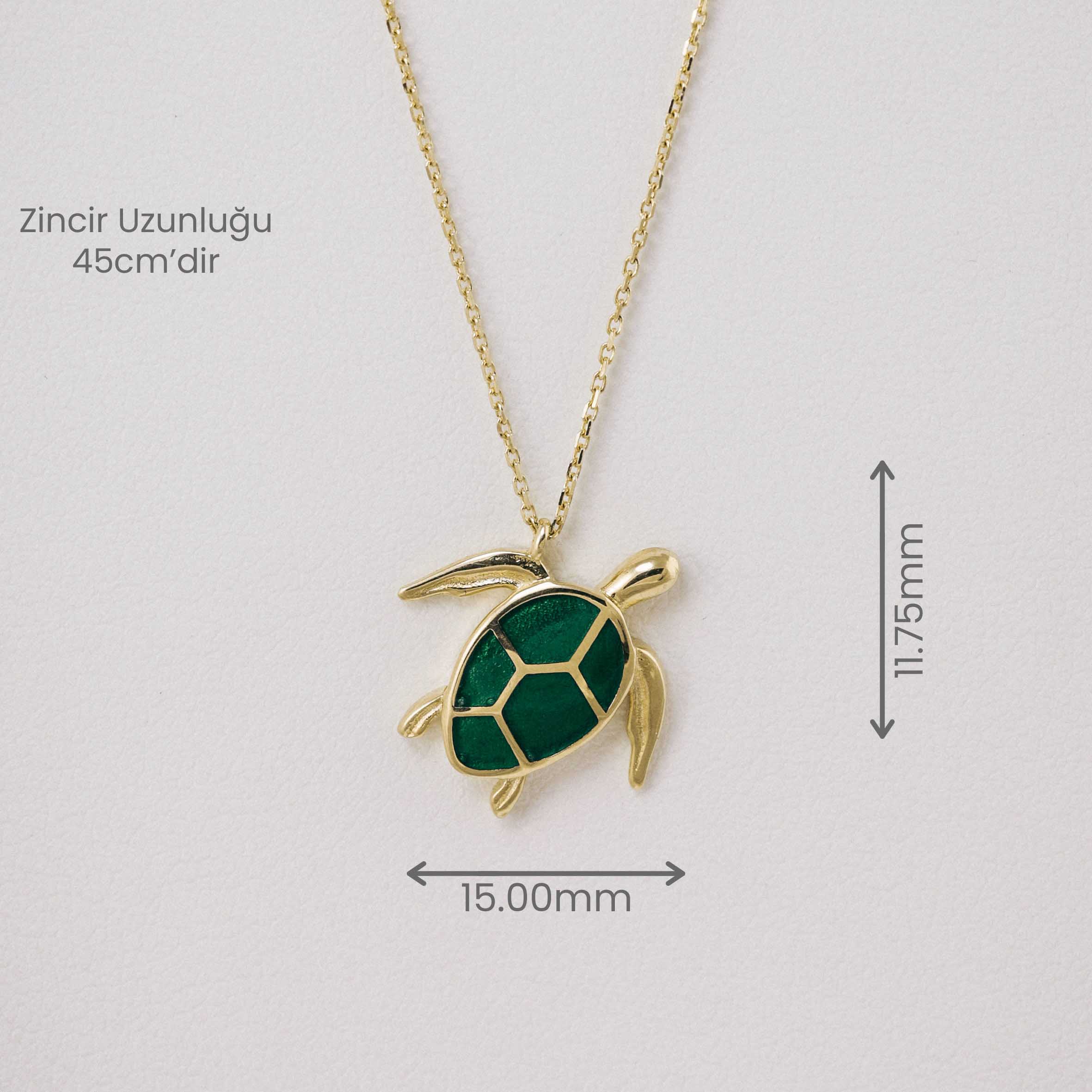 14 Ayar Altın Mineli Kaplumbağa Kolye