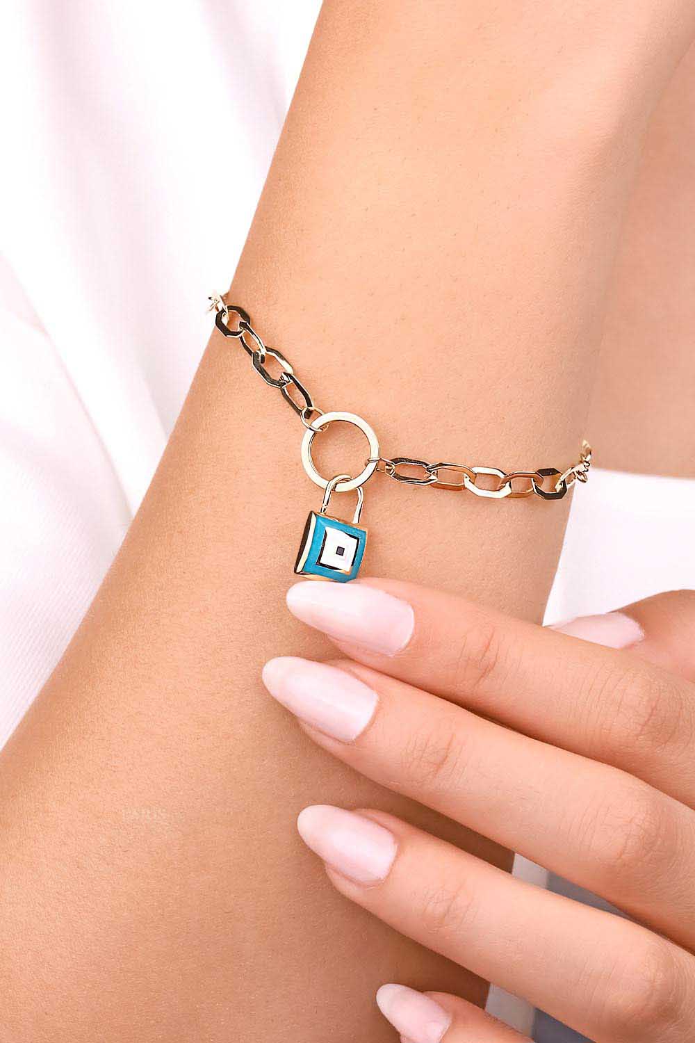 14 Ayar Altın Mineli Nazar Boncuklu Ataç Bileklik