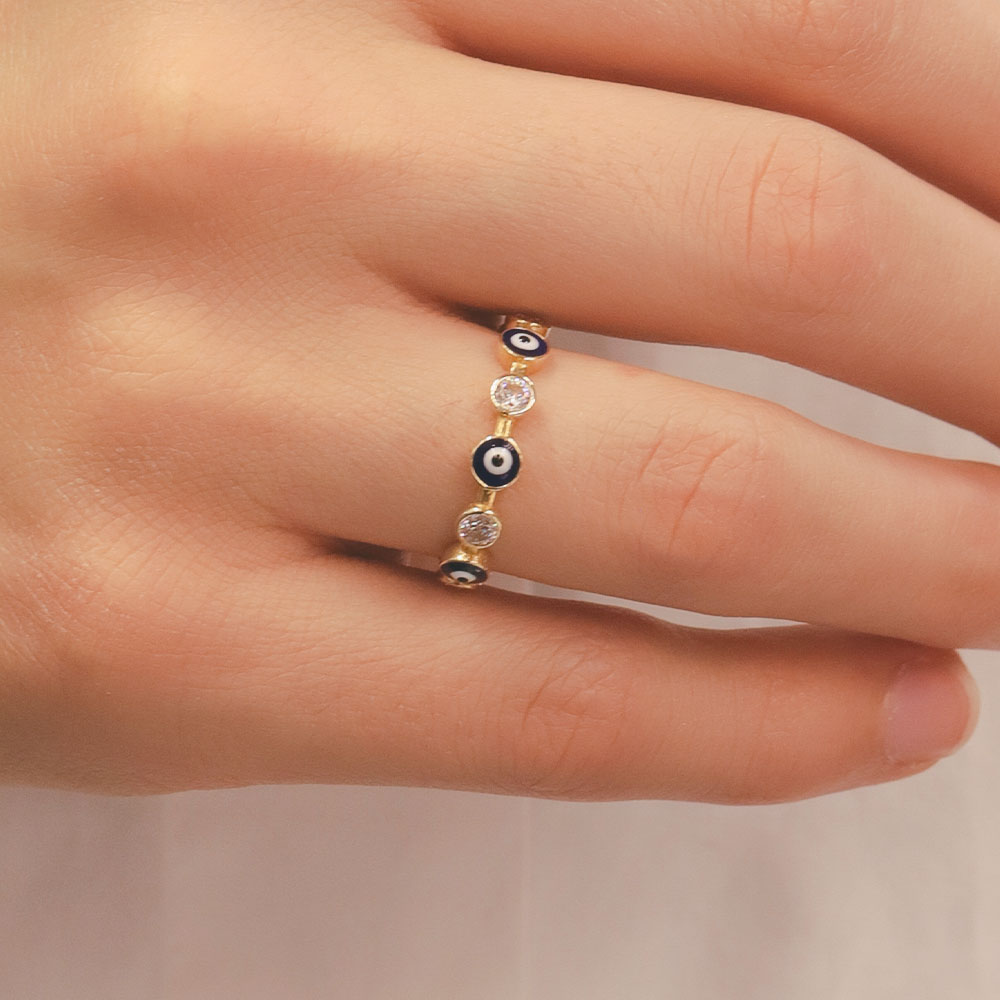 14 Ayar Altın Mini Nazar Boncuklu Yüzük