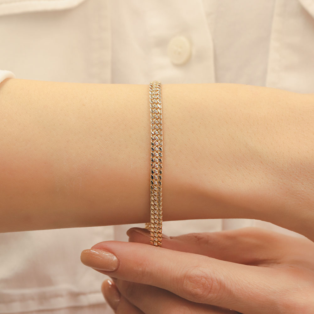 14 Ayar Altın Minimal Dokulu Zincir Bileklik