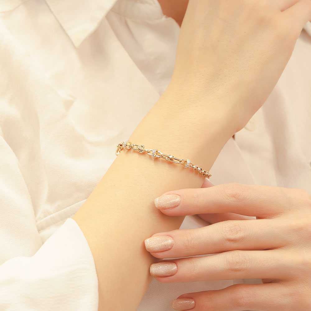 14 Ayar Altın Minimal Taşlı Halka Detaylı Zincir Bileklik