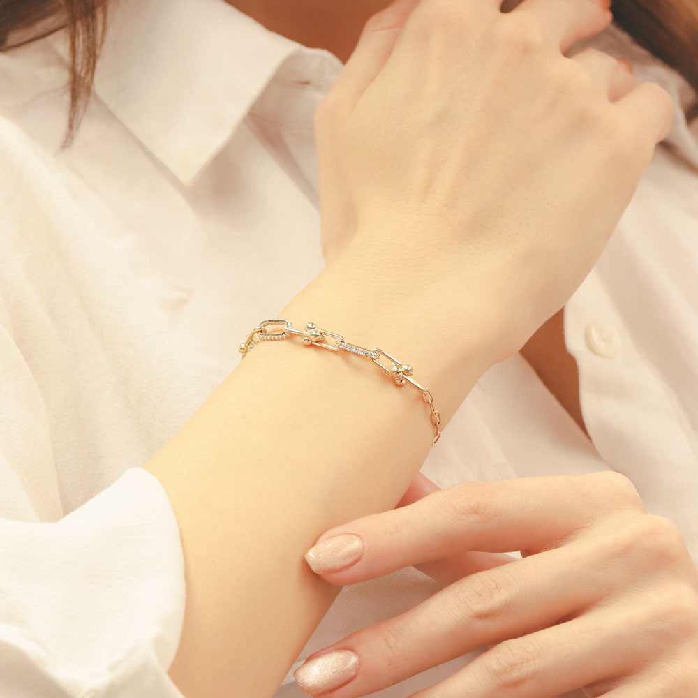 14 Ayar Altın Minimal Top ve Taş Detaylı Zincir Bileklik