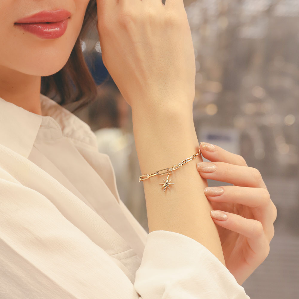 14 Ayar Altın Minimal Yıldız Charm Zincir Bileklik