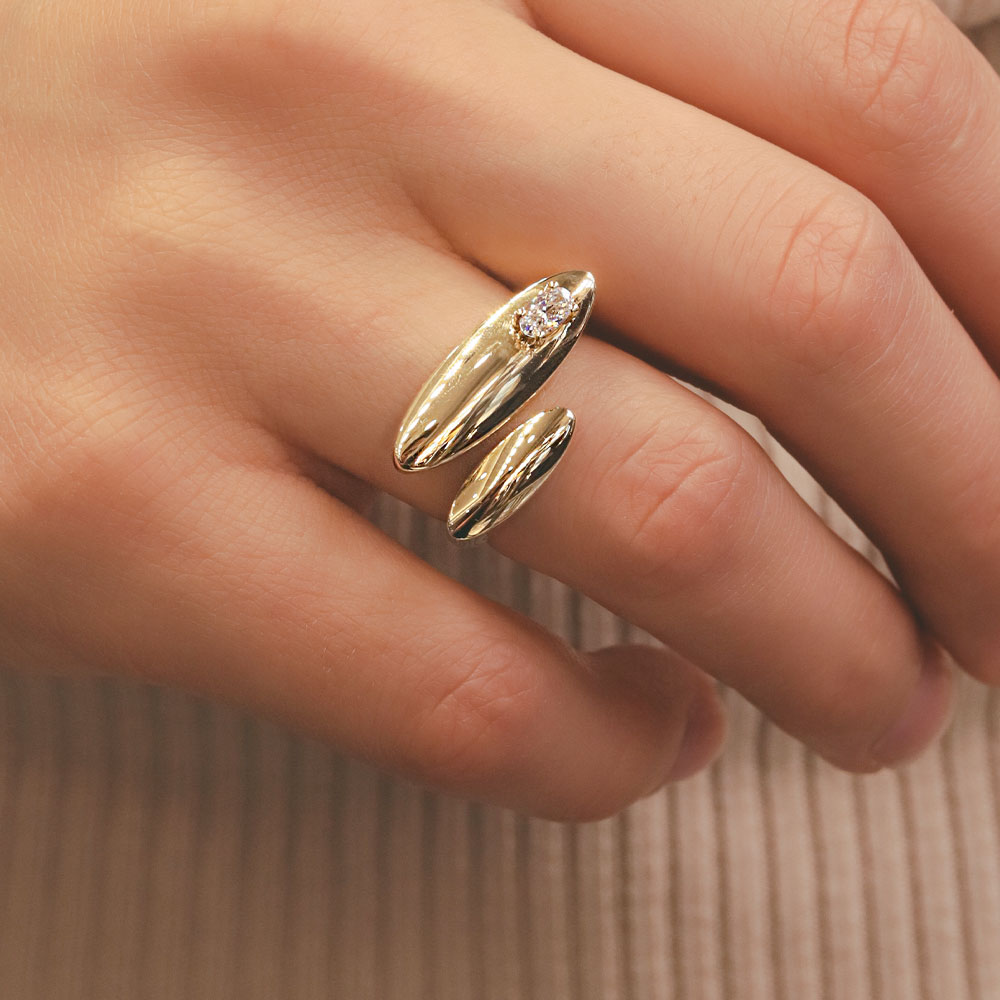 Özel Tasarım Yüzük 14 Ayar Altın Modern İkili Tasarımlı Yüzük