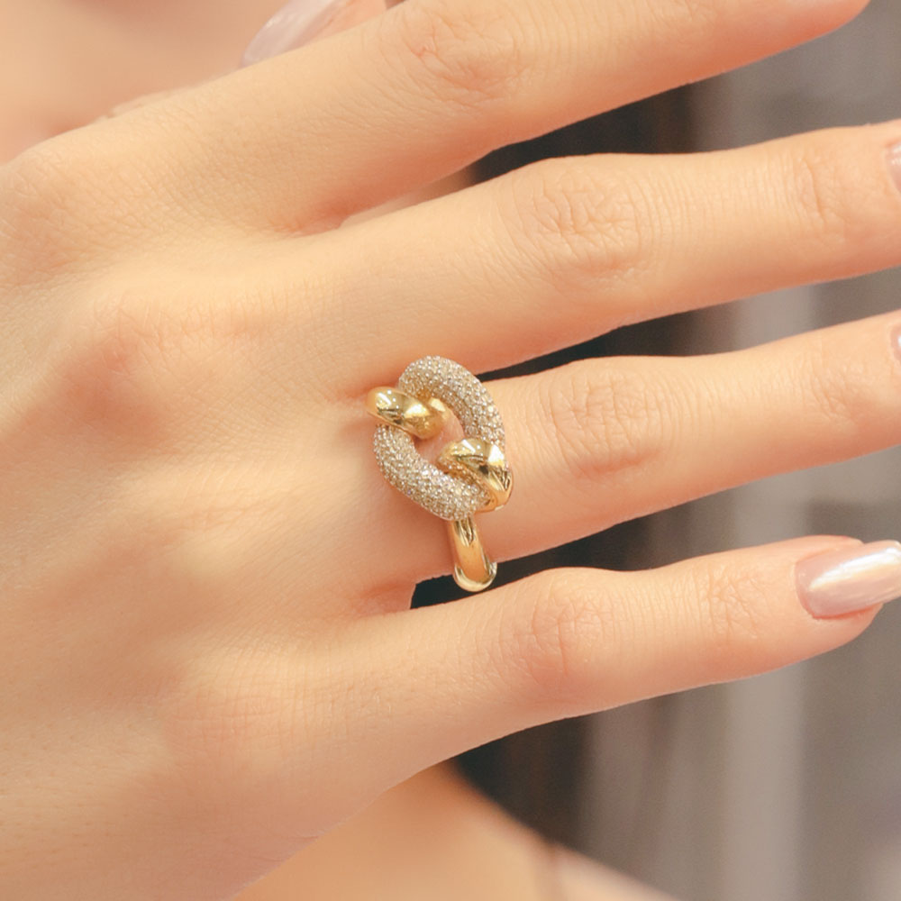 14 Ayar Altın Modern Spor Halka Form Taşlı Yüzük