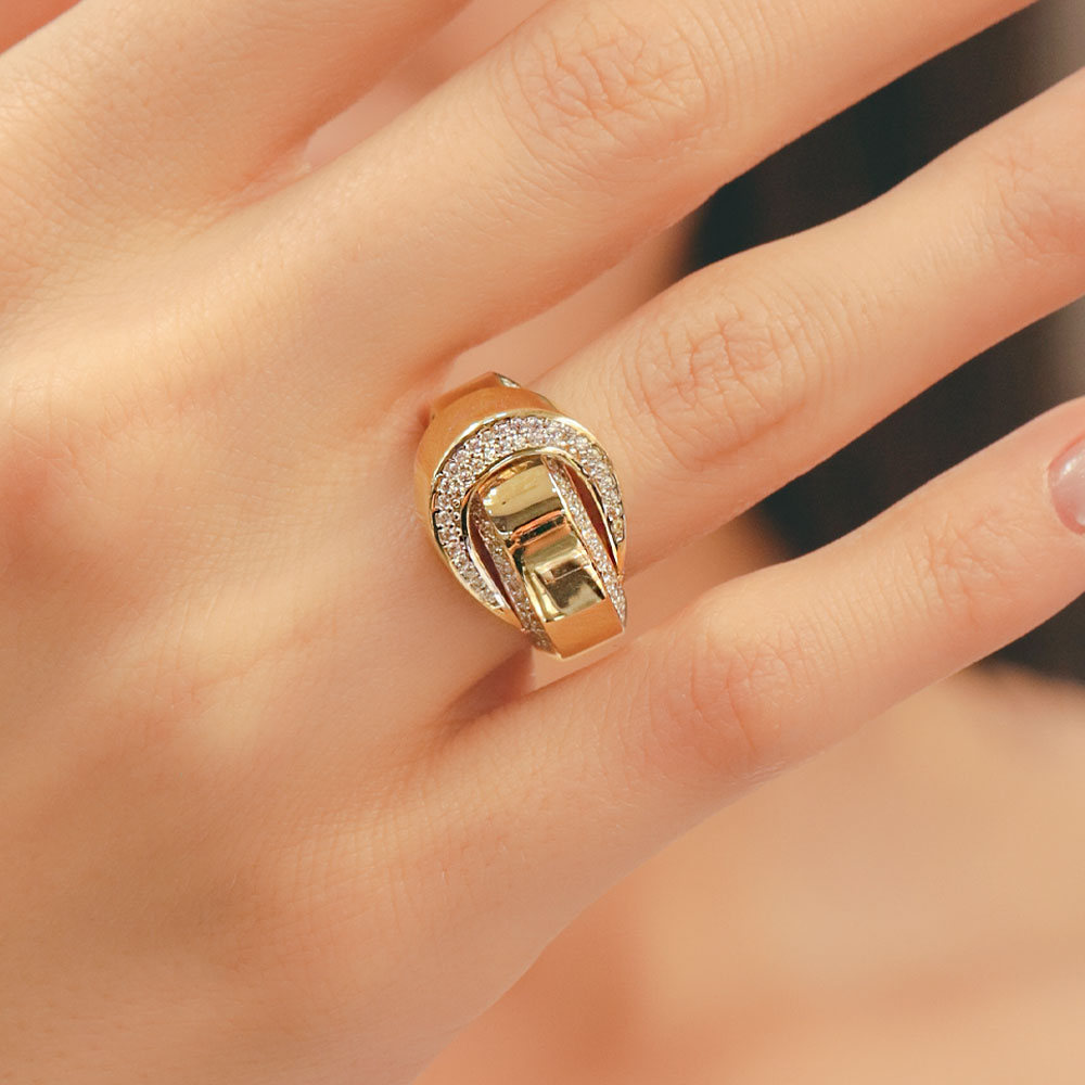 14 Ayar Altın Modern Spor Tasarım Taşlı Yüzük