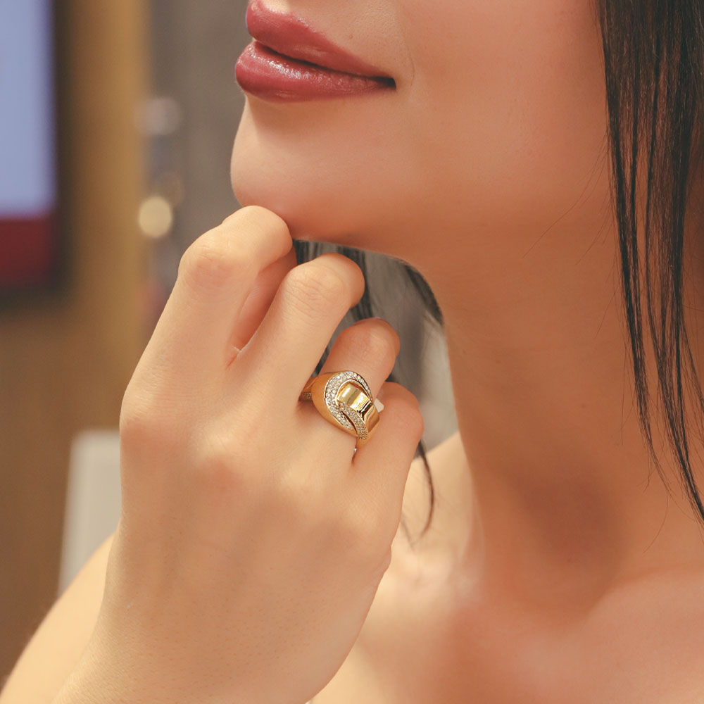 14 Ayar Altın Modern Spor Tasarım Taşlı Yüzük