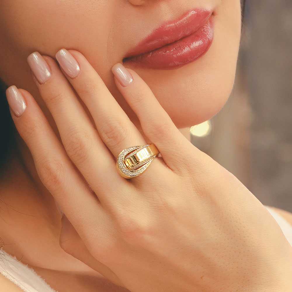 14 Ayar Altın Modern Spor Tasarım Taşlı Yüzük