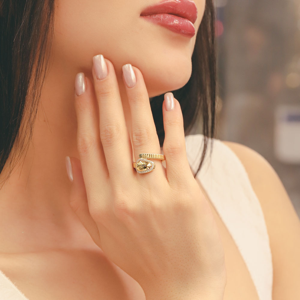 14 Ayar Altın Modern Spor Yılan Formlu Taşlı Yüzük