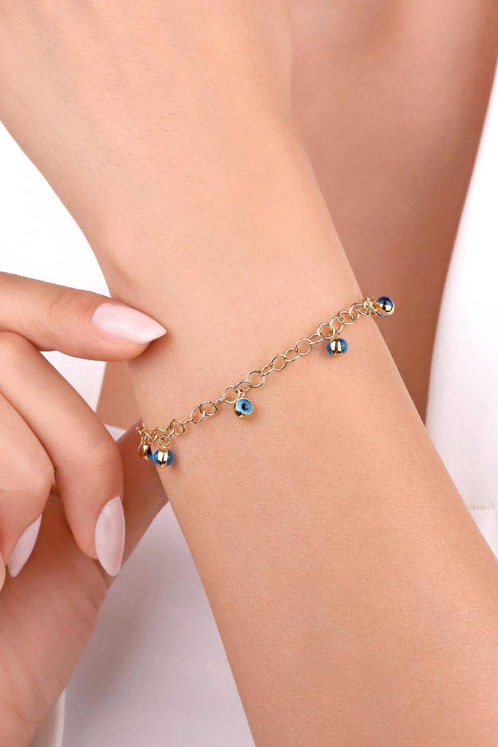 Nazar Boncuklu Bileklik 14 Ayar Altın Nazar Boncuklu Bileklik