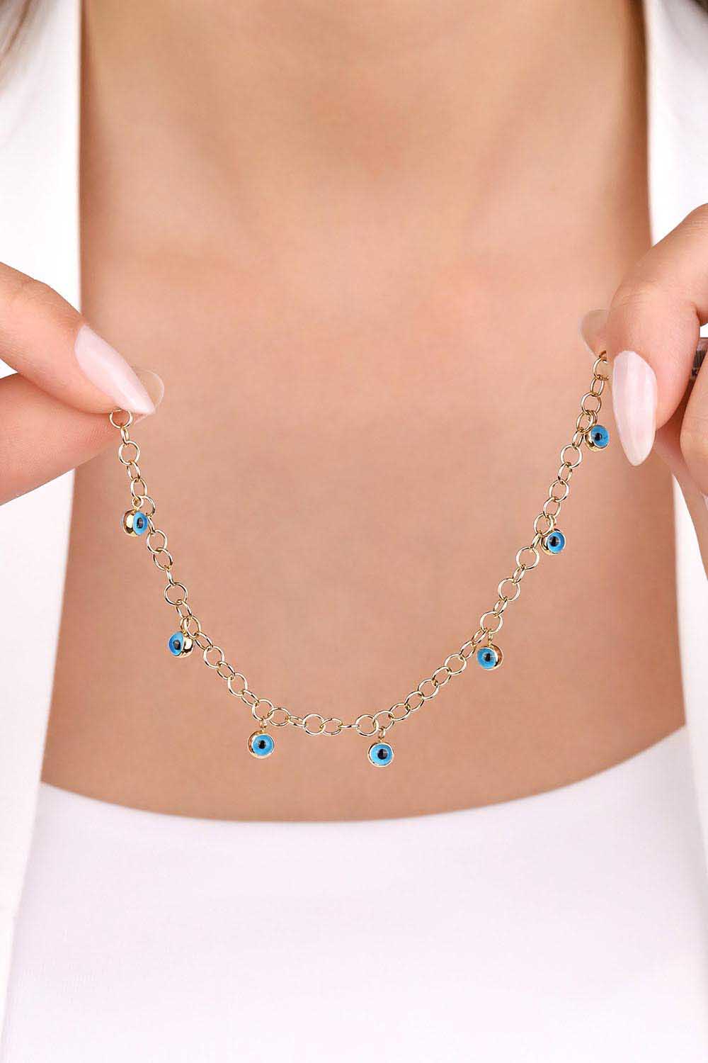 Nazar Boncuklu Bileklik 14 Ayar Altın Nazar Boncuklu Bileklik