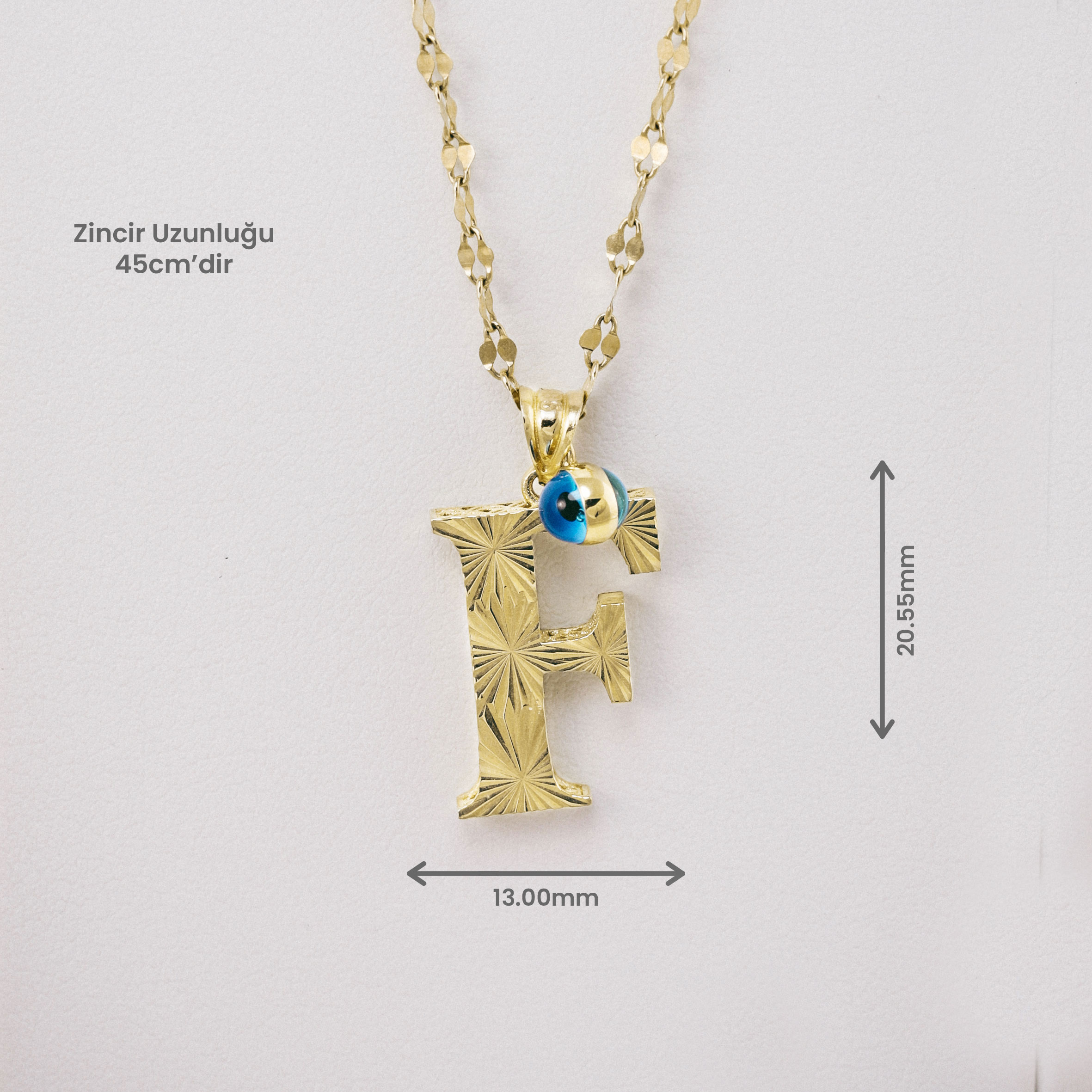 14 Ayar Altın Nazar Boncuklu F Harf Kolye