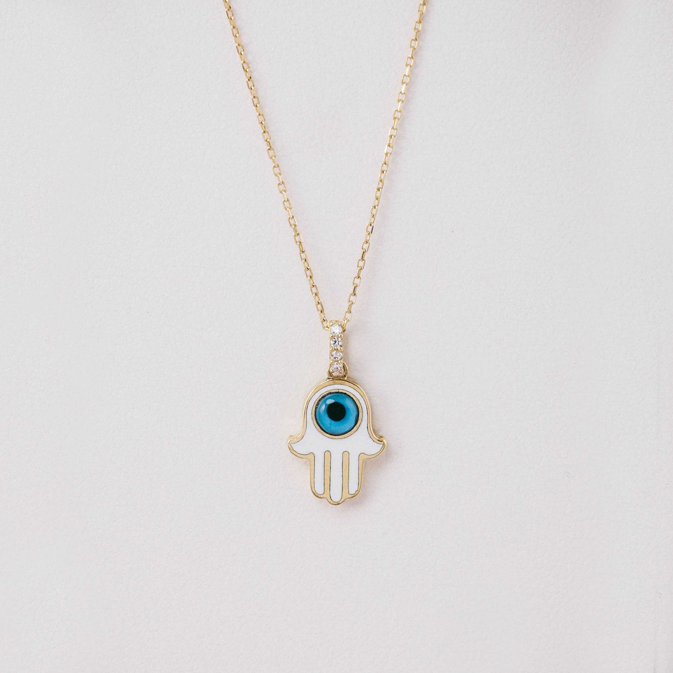 14 Ayar Altın Nazar Boncuklu Fatma’nın Eli Kolyesi