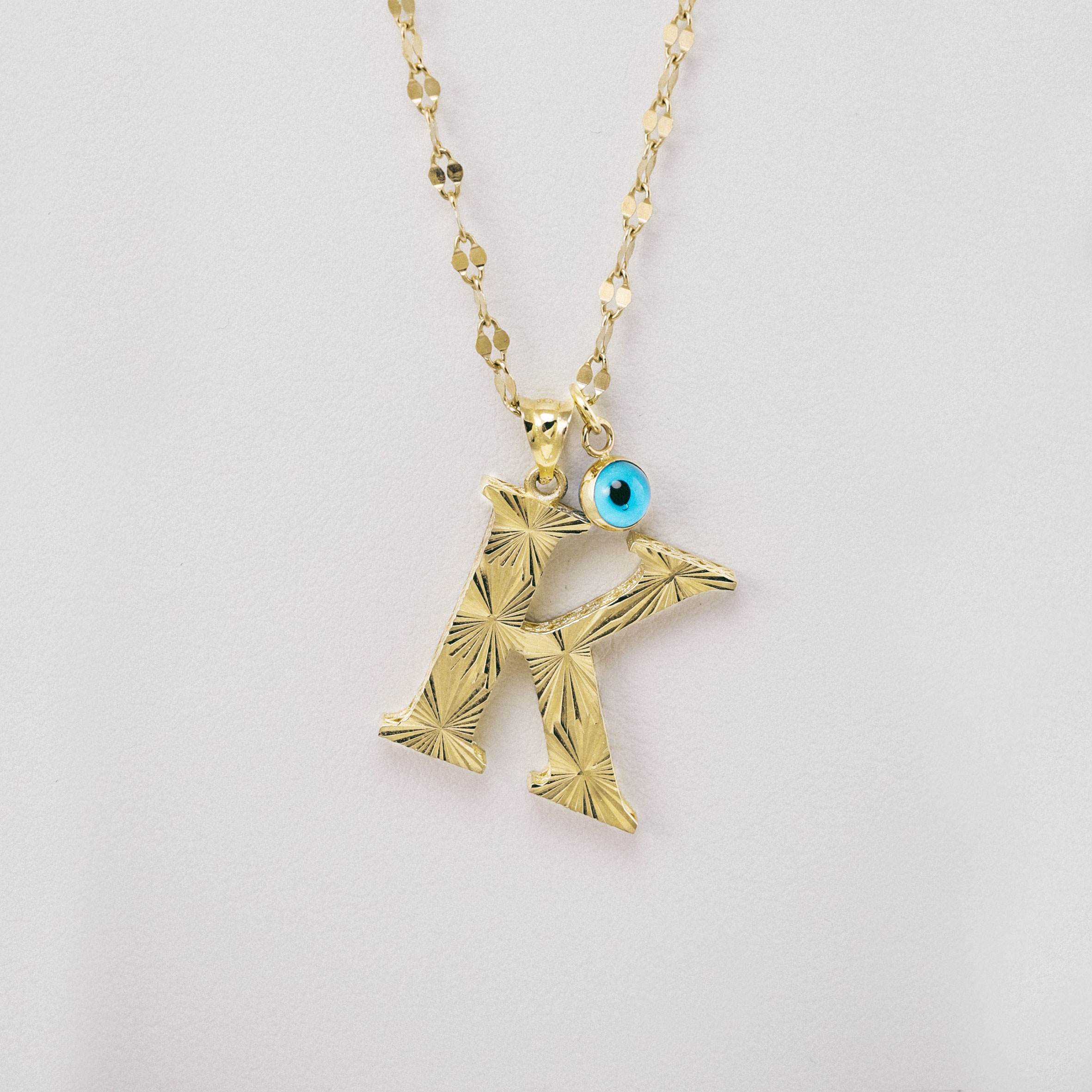 14 Ayar Altın Nazar Boncuklu K Harfi Kolye