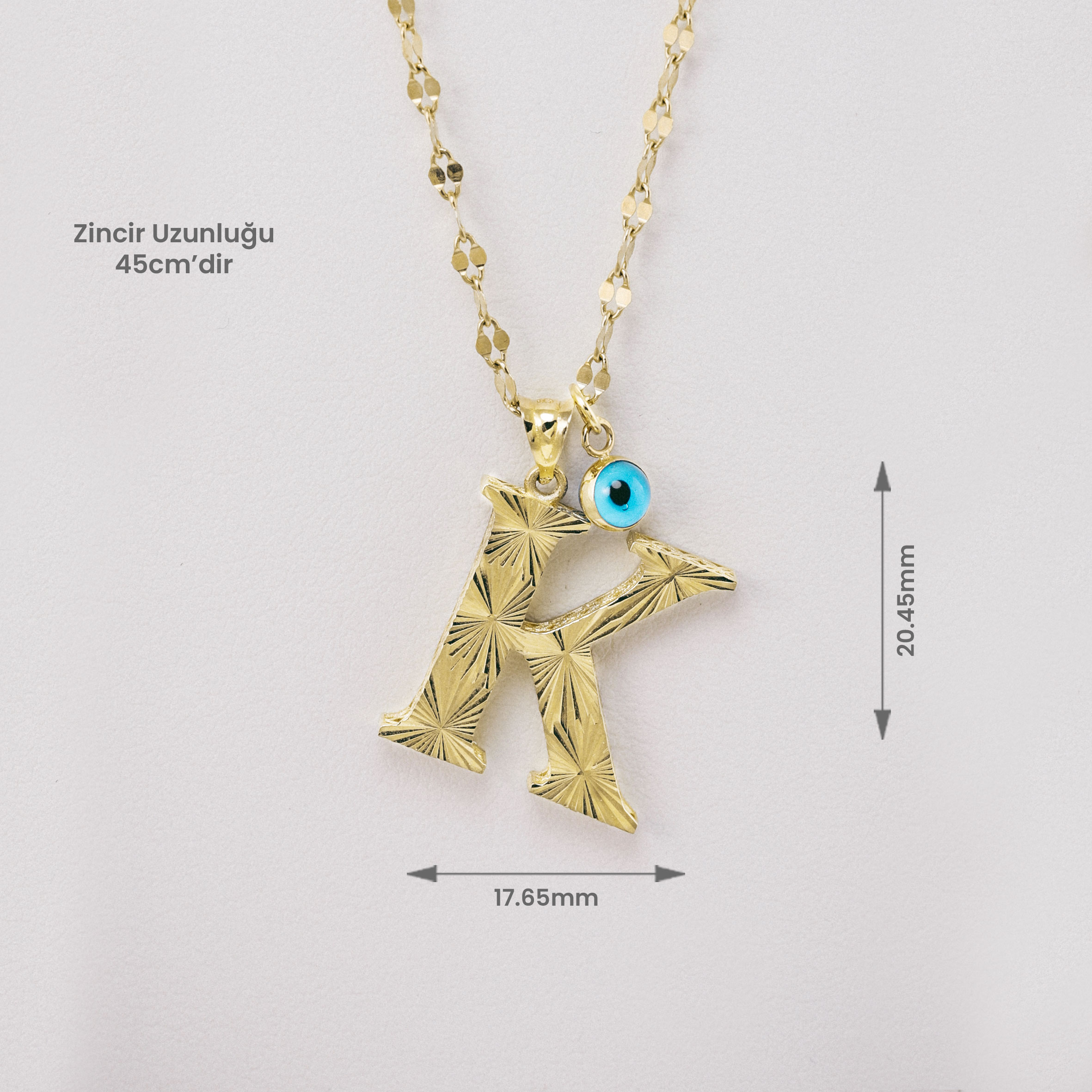 14 Ayar Altın Nazar Boncuklu K Harfi Kolye