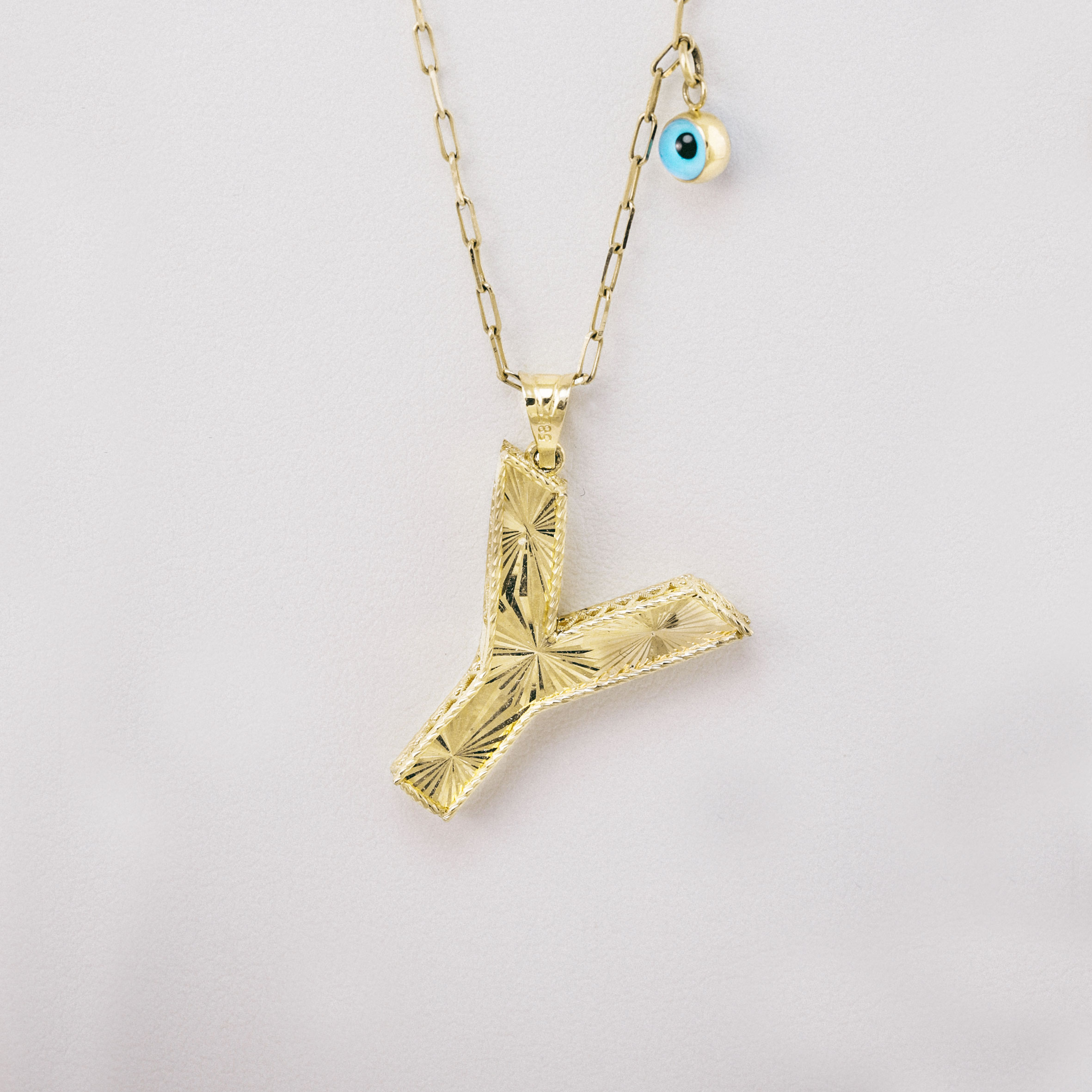 14 Ayar Altın Nazar Boncuklu Y Harf Kolye