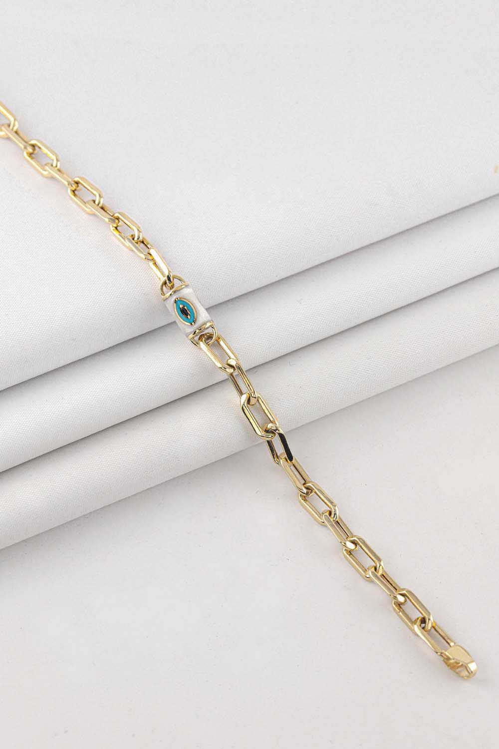 Nazar Boncuklu Bileklik 14 Ayar Altın Nazar Boncuklu Zincir Bileklik