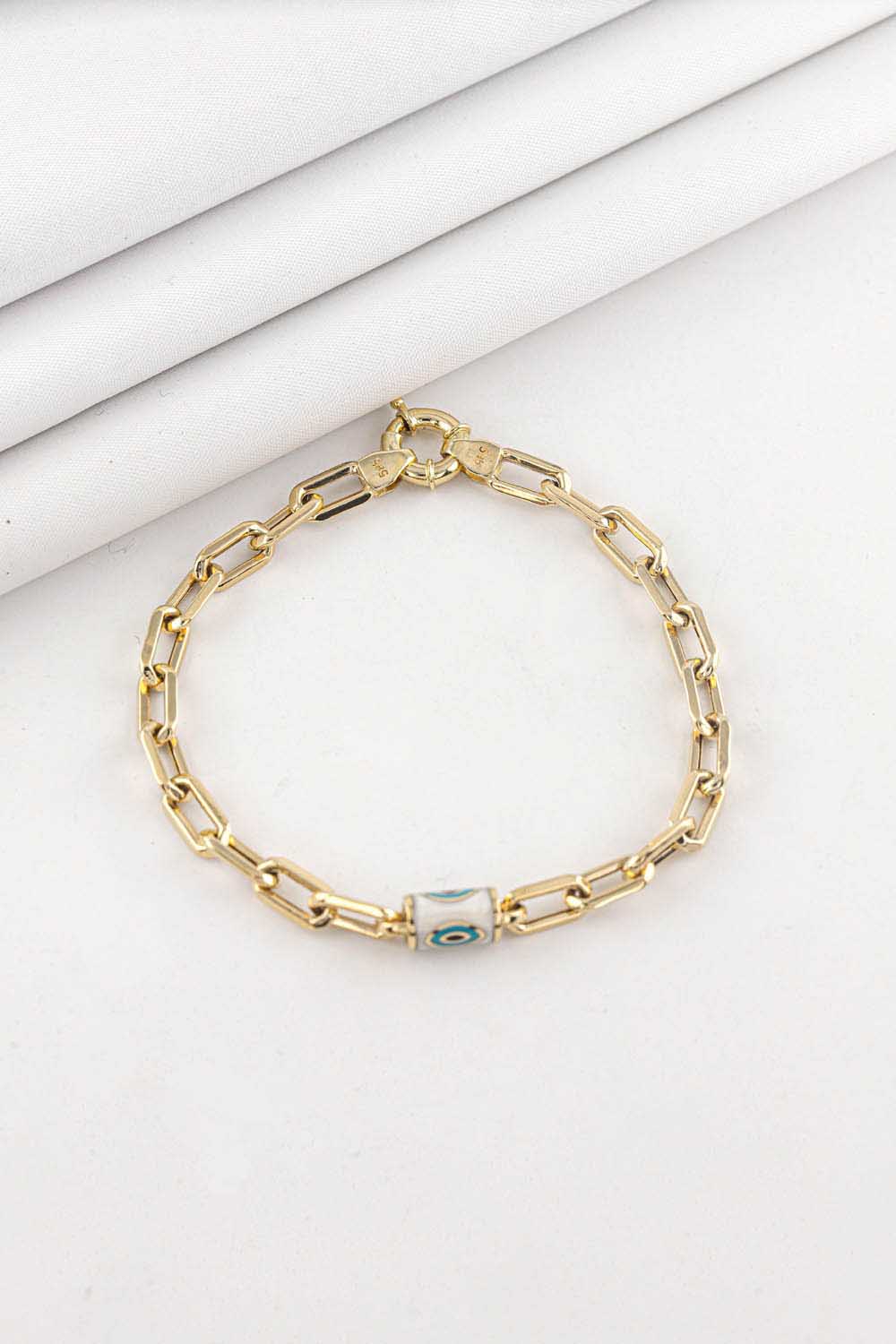 Nazar Boncuklu Bileklik 14 Ayar Altın Nazar Boncuklu Zincir Bileklik