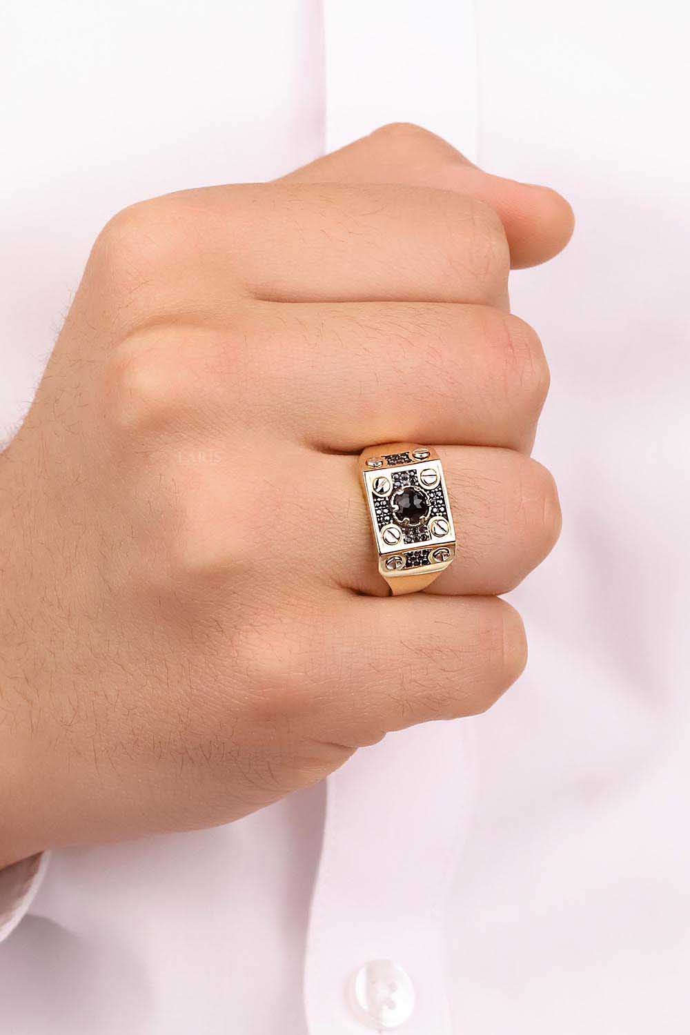 Erkek Yüzük 14 Ayar Altın Oniks Taşlı Erkek Yüzük