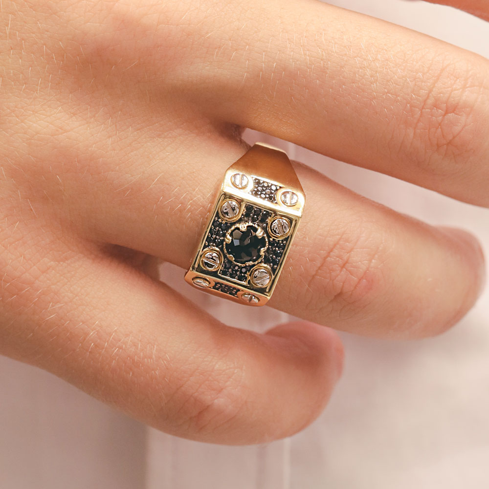 Erkek Yüzük 14 Ayar Altın Oniks Taşlı Erkek Yüzük